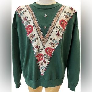 Vintage 90s Fall Sweatshirt, Debbie Munn ‘94 Fabric “Farm Fresh”, Made in USA